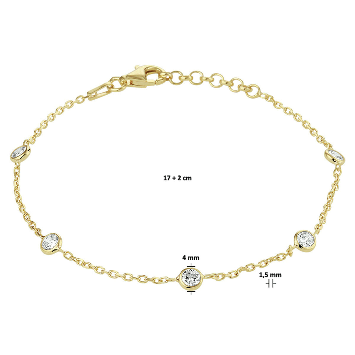 Armband Zirkonia 17 + 2 cm 3 Micron Silber vergoldet (gelb)