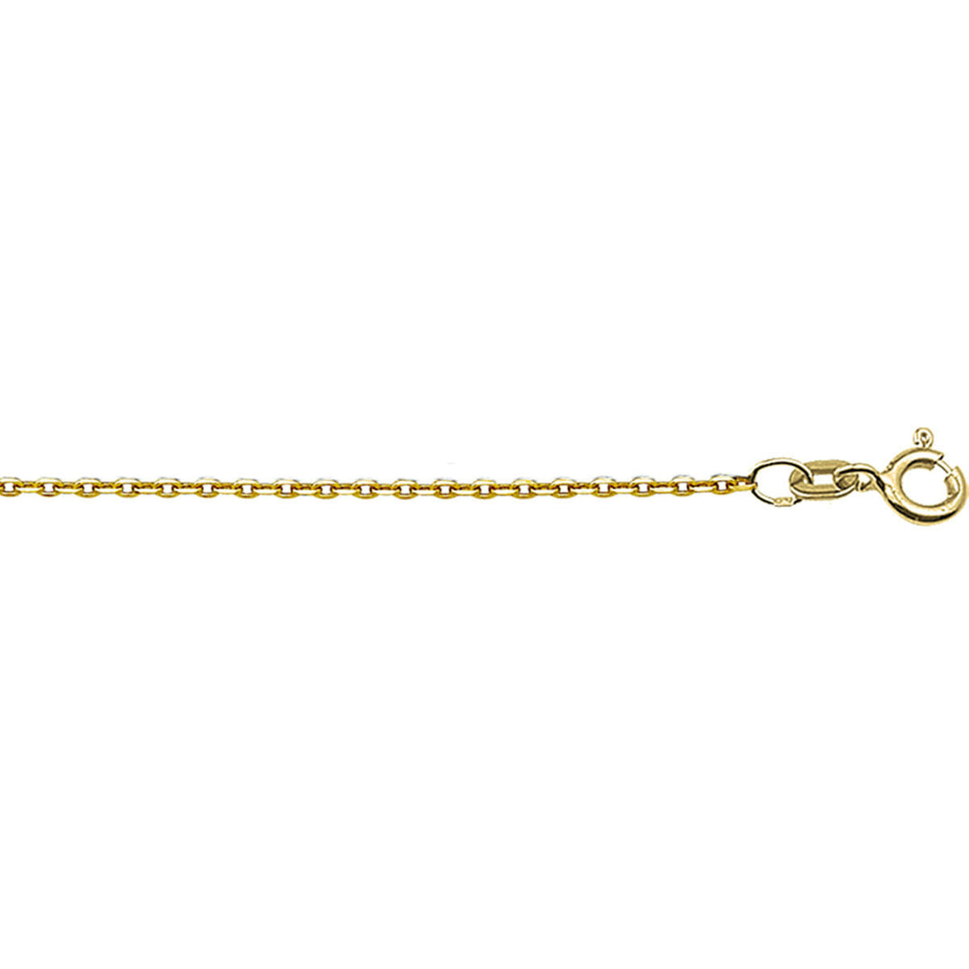 De Van der Kooij Collectie collier anker plat 1,2 mm in 14K geelgoud is een tijdloos unisex sieraad met ankerketting design, kleine veerring sluiting en ovaal tussenoog, fraai gepresenteerd op een witte achtergrond.