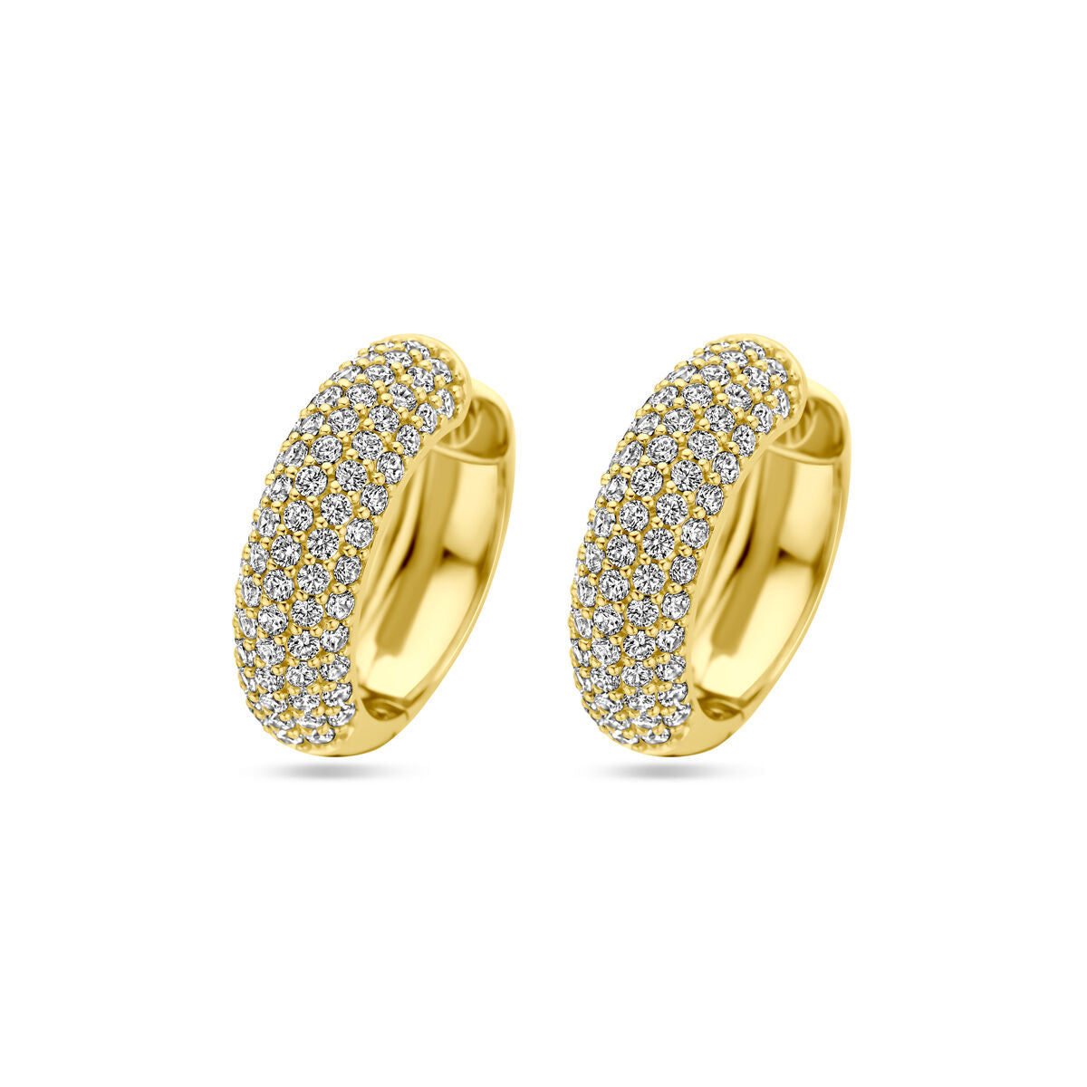 Klapp-Ohrringe aus vergoldetem Silber mit Zirkonia-Besatz und glänzender Oberfläche, 21 mm