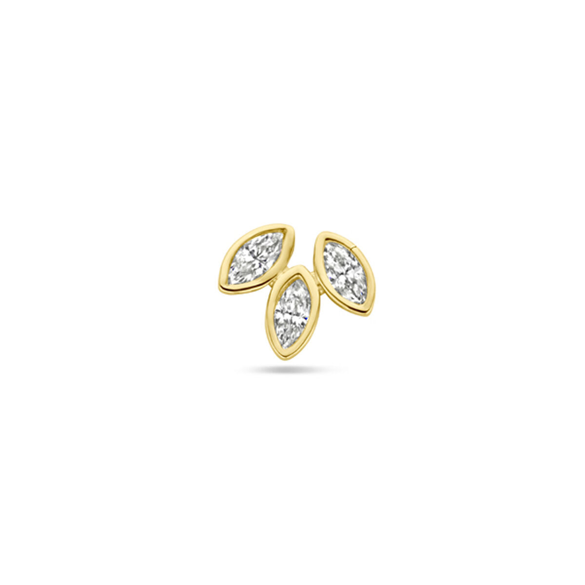 Flachkopf-Piercing aus 14K Gelbgold mit drei Zirkonia in marquiseförmiger Anordnung