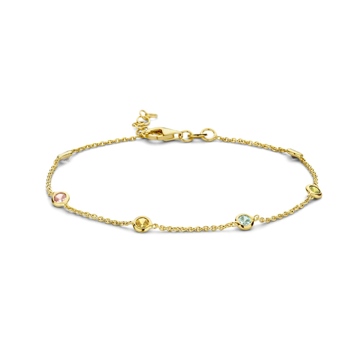 Armband aus vergoldetem Silber mit bunten Zirkonia-Steinen und einer Länge von 18 + 2 cm