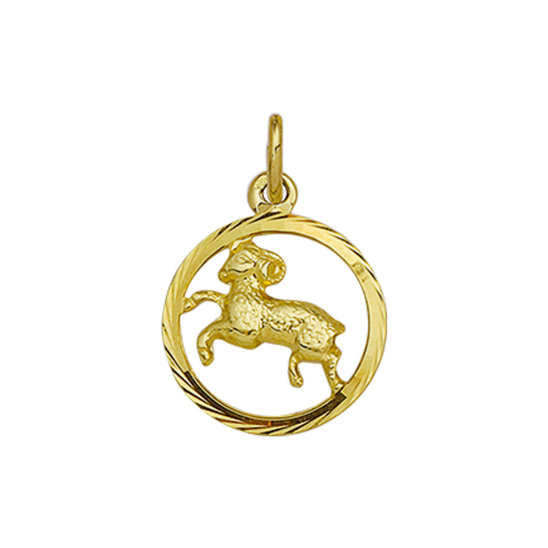 Van der Kooij Collectie hanger gediamanteerd 14K geelgoud: elegant uniseks sieraad met cirkelvormig ontwerp en verhoogde ram, perfect als horoscoop hanger voor Ram.