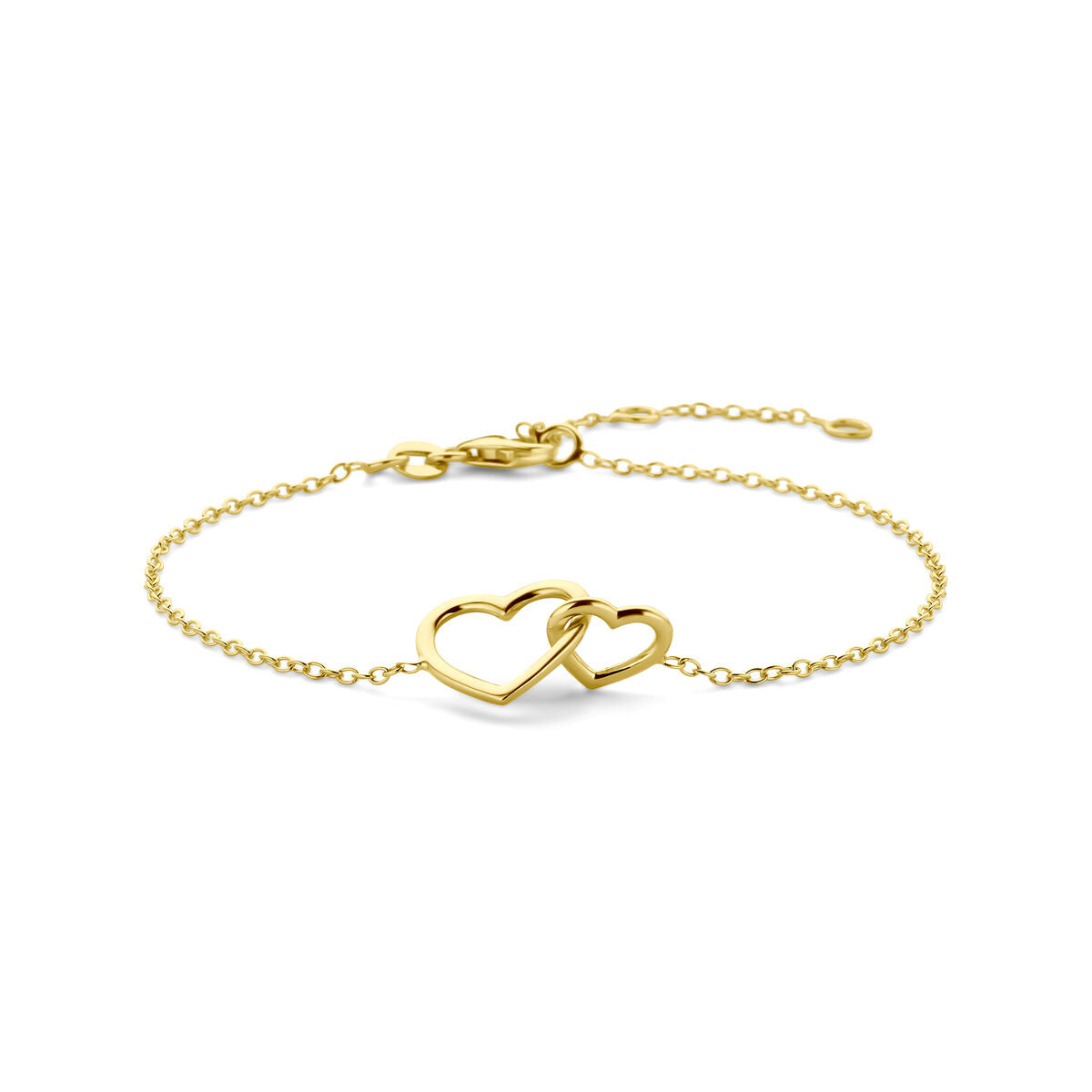 Armband aus 14K Gold mit zwei ineinander verschlungenen Herzen und feiner Kette