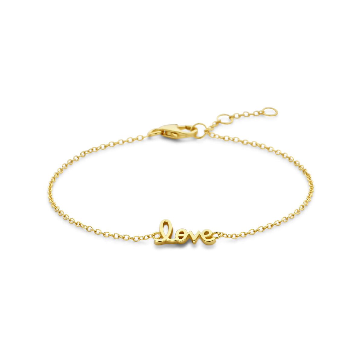Armband aus 3 Mikron vergoldetem Silber mit dem Schriftzug "love" in geschwungener Schrift