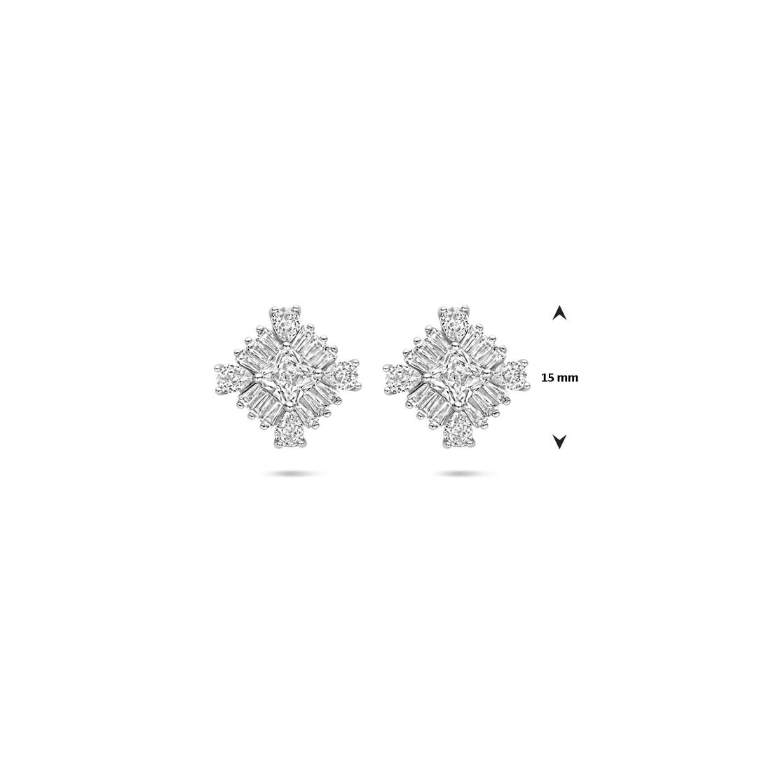 oorknoppen zirkonia 15 mm zilver gerhodineerd