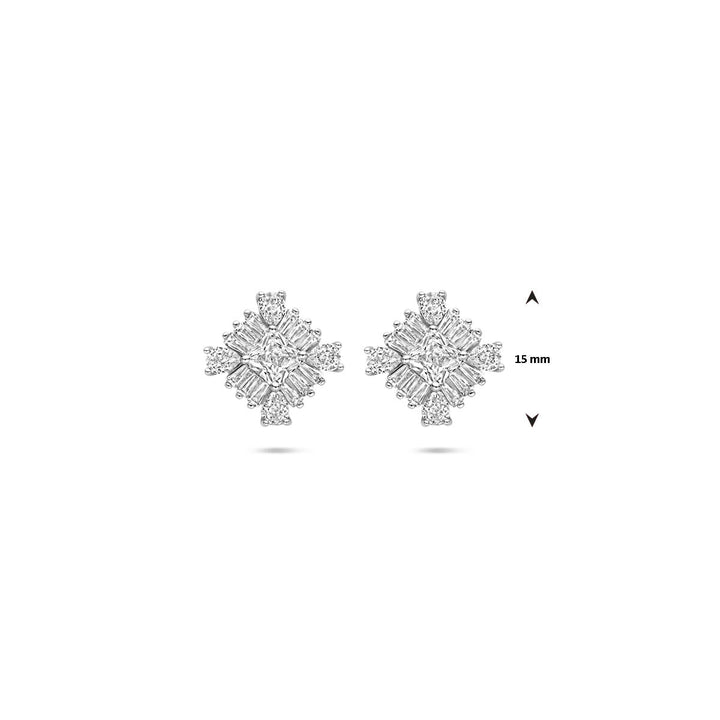 oorknoppen zirkonia 15 mm zilver gerhodineerd
