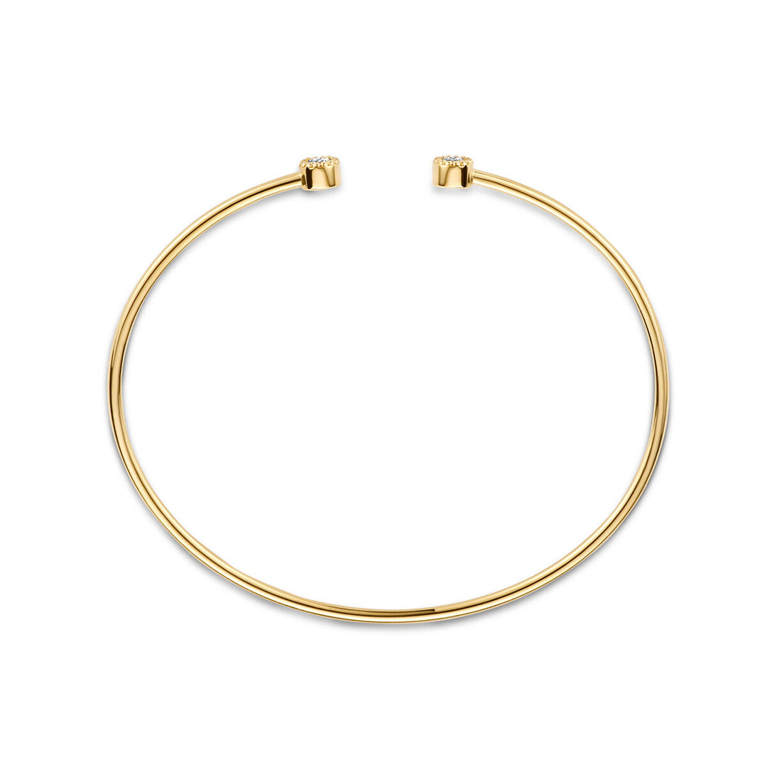 Een slanke, opengewerkte gouden choker met heldere edelstenen combineert perfect met de Van der Kooij Collectie armband spang 0.19ct h si 14K geelgoud voor een elegante dames armband stijl.