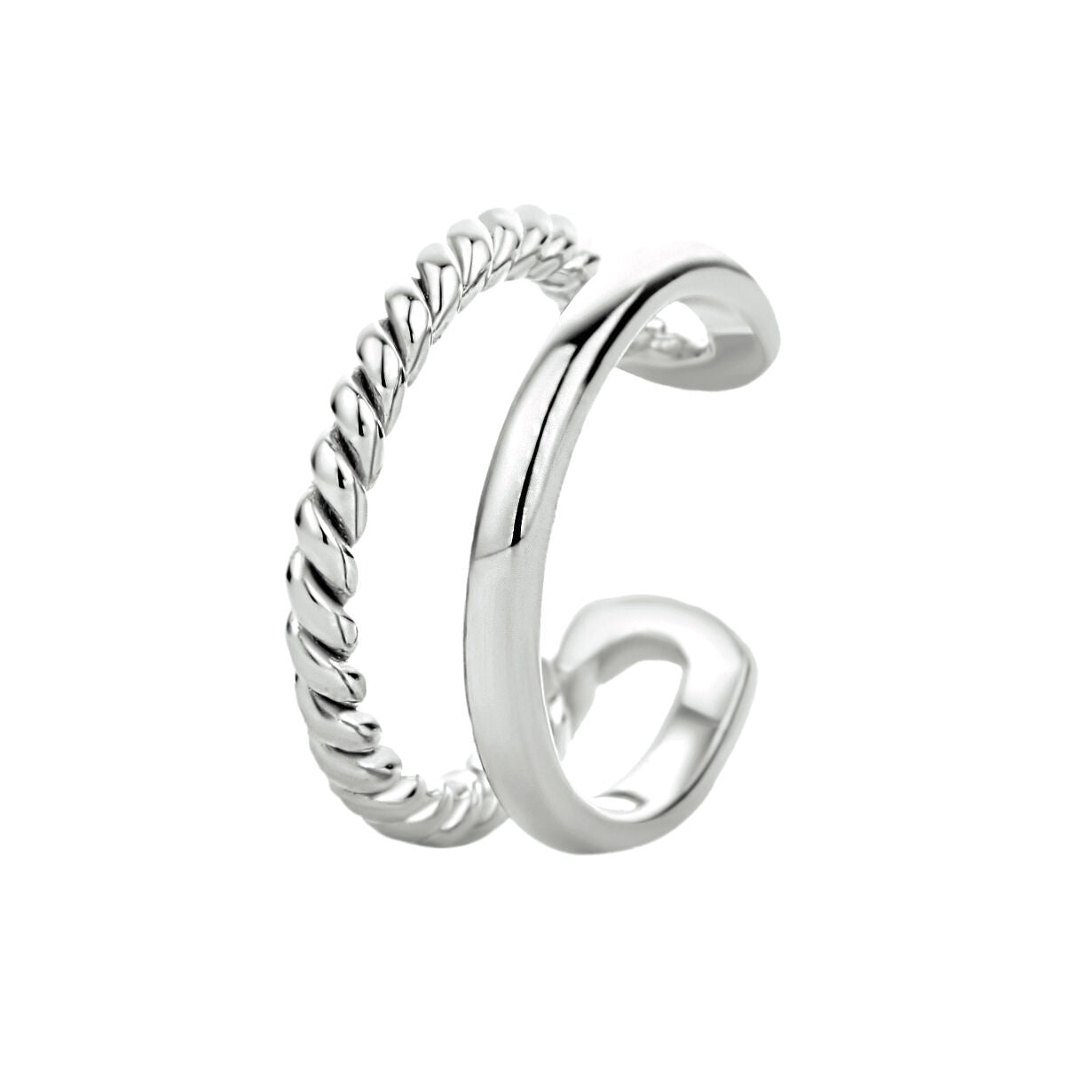 Earcuff aus rhodiniertem Silber mit einer gedrehten und einer glatten Oberfläche