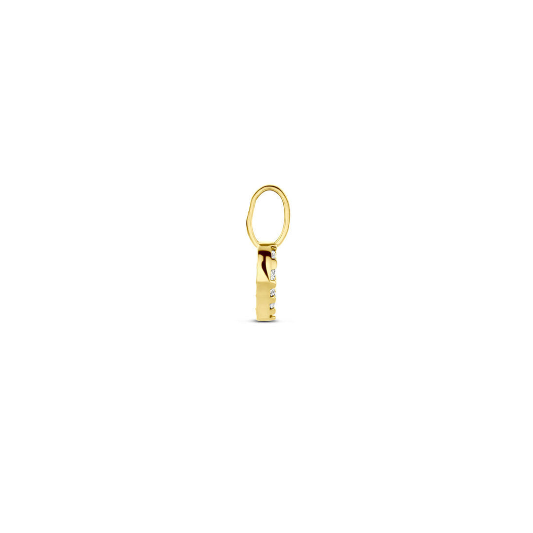 De Van der Kooij Collectie hanger hartje zirkonia 10,5 mm in 14K geelgoud heeft een sprankelend hartvormig ontwerp met zirkonia steentjes, weergegeven tegen een effen witte achtergrond.