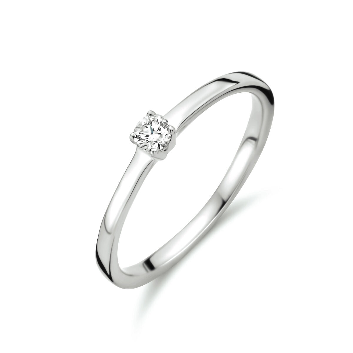 Ring aus 14K Weißgold mit einem 0,10 ct Diamanten in der Mitte