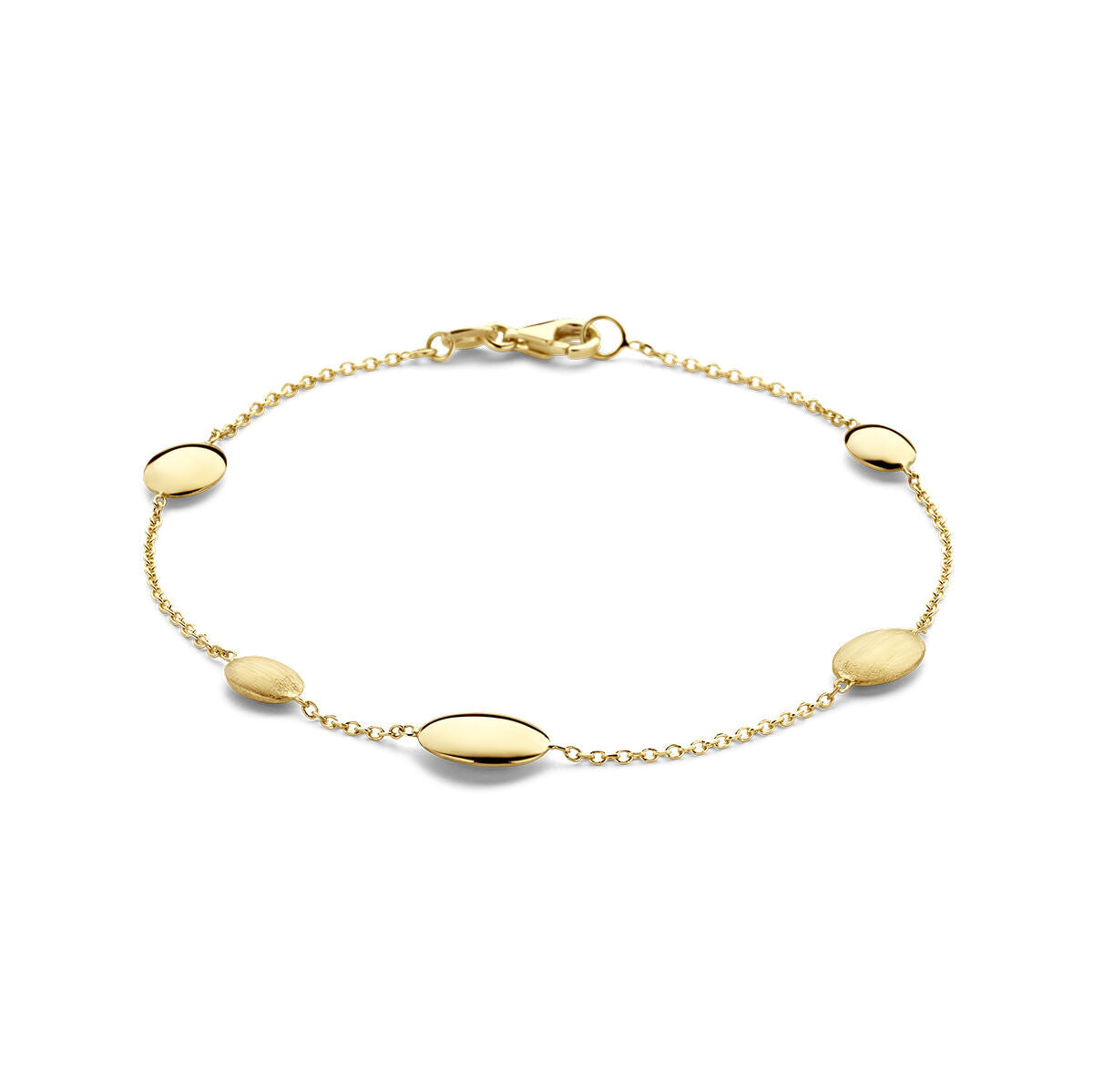 Damenarmband aus 14K Gold mit polierten und matten ovalen Elementen