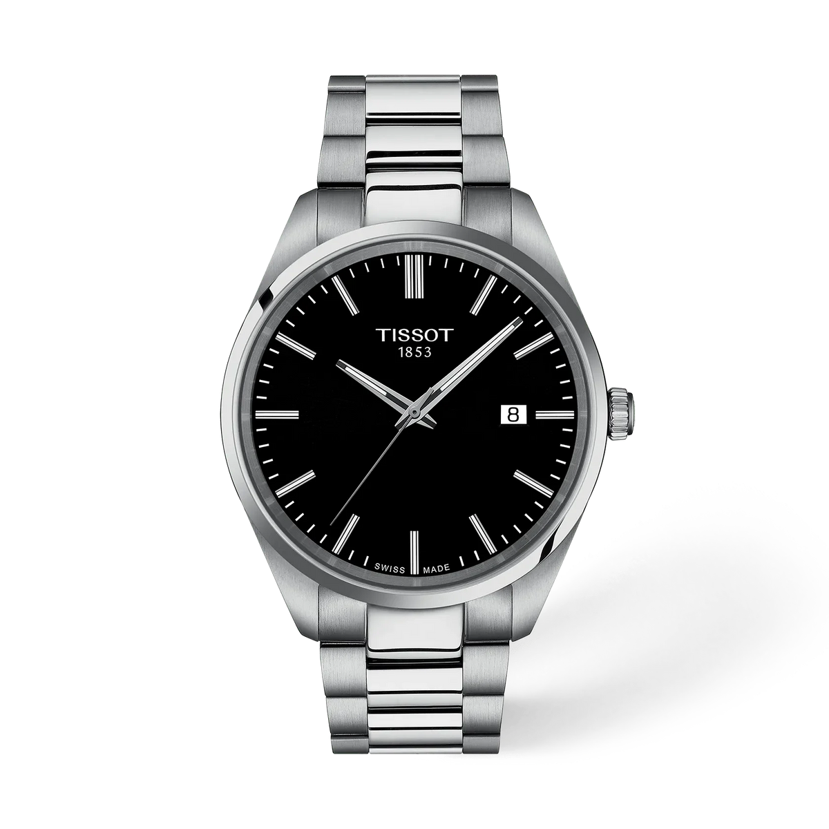 Herrenarmbanduhr mit schwarzem Zifferblatt und Edelstahlarmband, 40 mm Gehäuse, Datumsanzeige