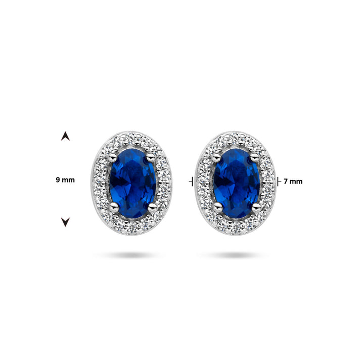 Ohrstecker blau und weiß Zirkonia Halo Silber rhodiniert