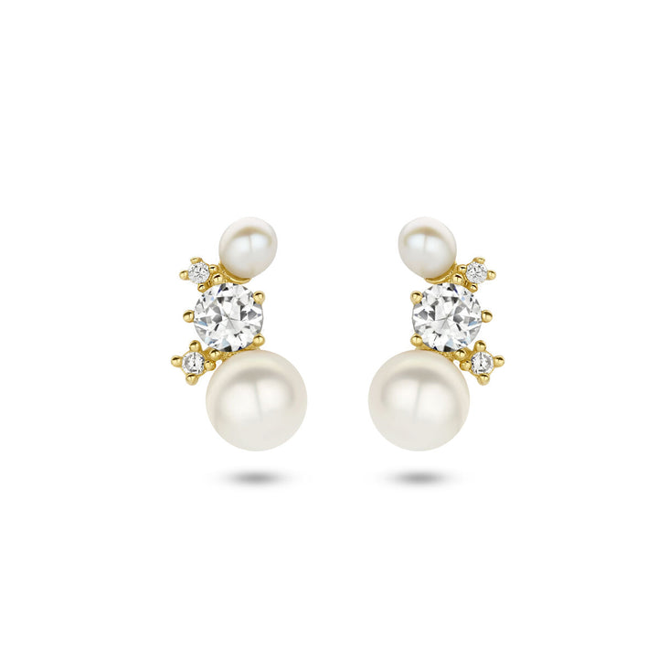 Ohrstecker Perle und Zirkonia 14K Gelbgold