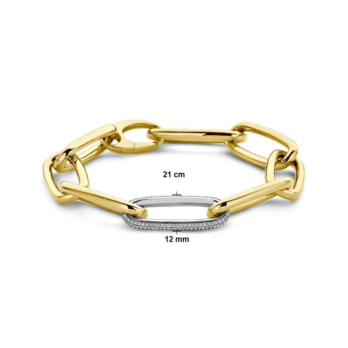 Armband Büroklammer Diamant 0,76 ct g vsi Halbrundrohr 12 mm 21 cm 18K Bicolor-Gold gelb/weiß