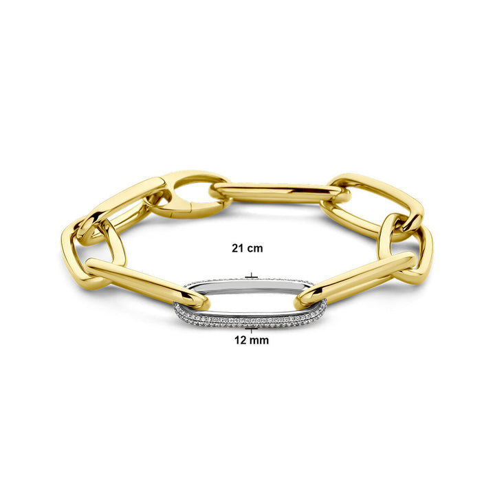 Armband Büroklammer Diamant 0,76 ct g vsi Halbrundrohr 12 mm 21 cm 18K Bicolor-Gold gelb/weiß