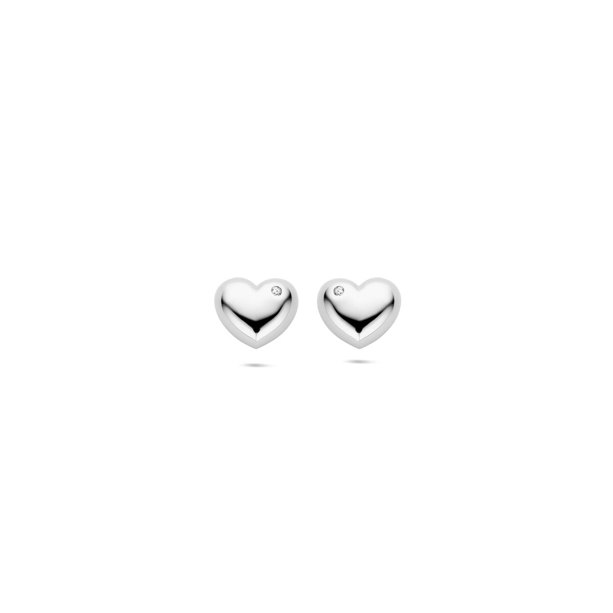 Ohrstecker in Herzform aus rhodiniertem Silber mit Zirkonia, Durchmesser 9,5 mm