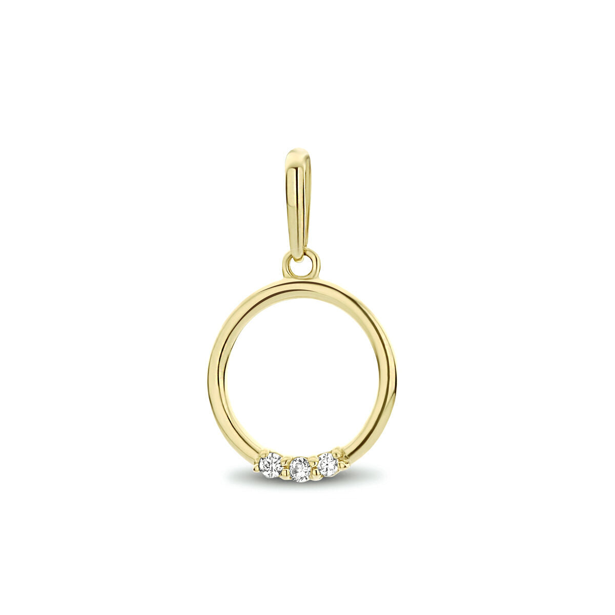 Runder Anhänger aus 14K Gelbgold mit Zirkonia-Steinen am unteren Rand