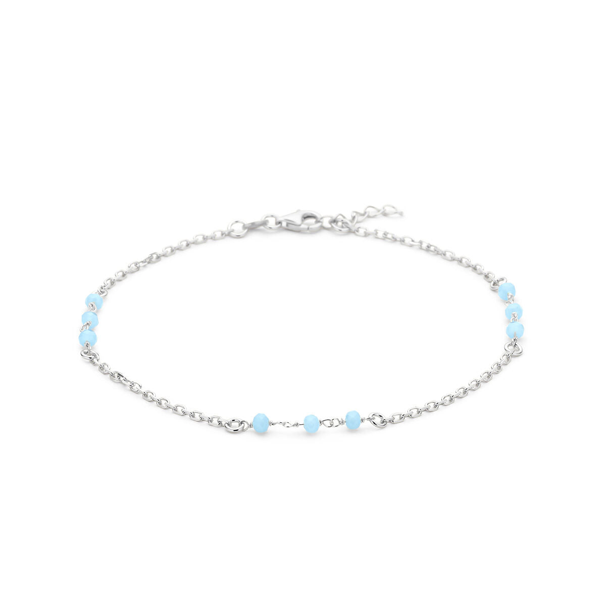 Armband aus rhodiniertem Silber mit blauen Kristallkugeln, Länge 24 + 2 cm