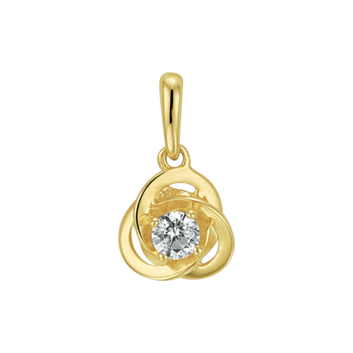Hänger aus 14K Gelbgold mit Zirkonia in runder Form und geschwungenem Design