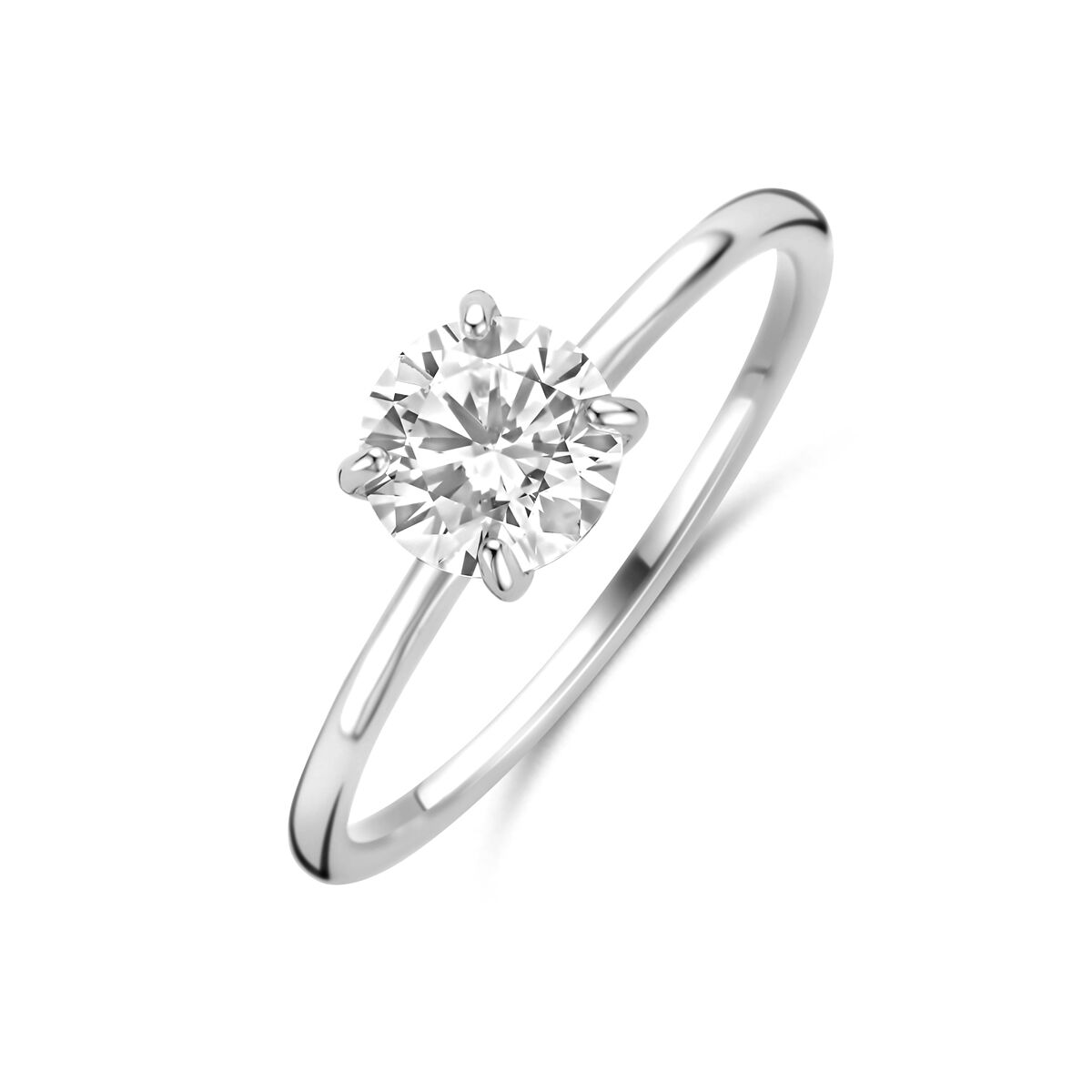 Ring aus rhodiniertem 925 Silber mit rundem Zirkonia-Stein in der Mitte