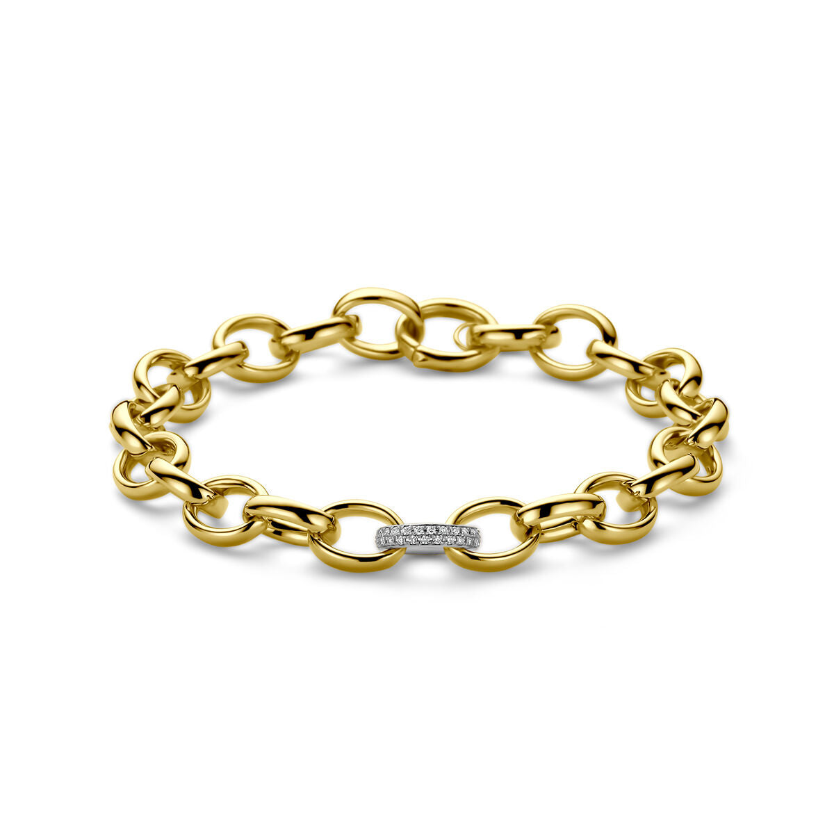 Armband aus 14K bicolor Gold mit gelben und weißen Gliedern sowie einem Diamanten von 0,18 ct