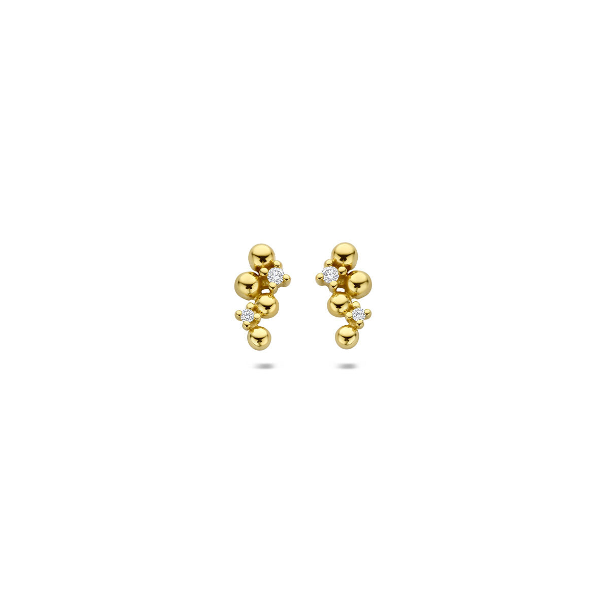 Goldene Ohrstecker aus 14 Karat Gelbgold mit funkelnden Diamanten in verschiedenen Größen
