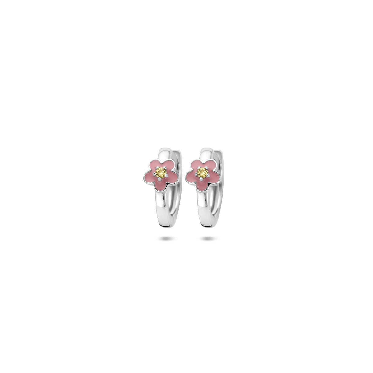 Silberne Klapohringe mit emaillierter Blume und gelbem Zirkonia, 12 x 4,5 mm