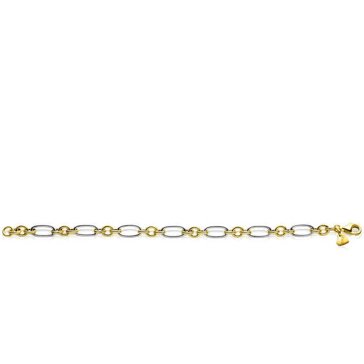 De Zinzi armband zilver ZIA2667 (19,5 cm) heeft ovale schakels en een klein hartje aan de sluiting, elegant weergegeven op een witte achtergrond.