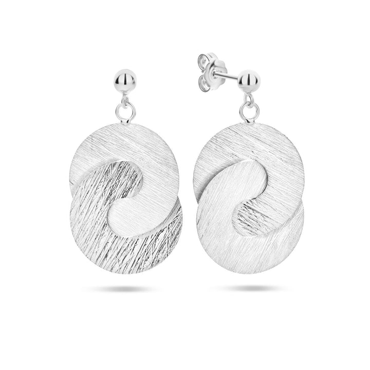 Ohrringe, gekratzte Kreise, poly/mattes Silber, rhodiniert