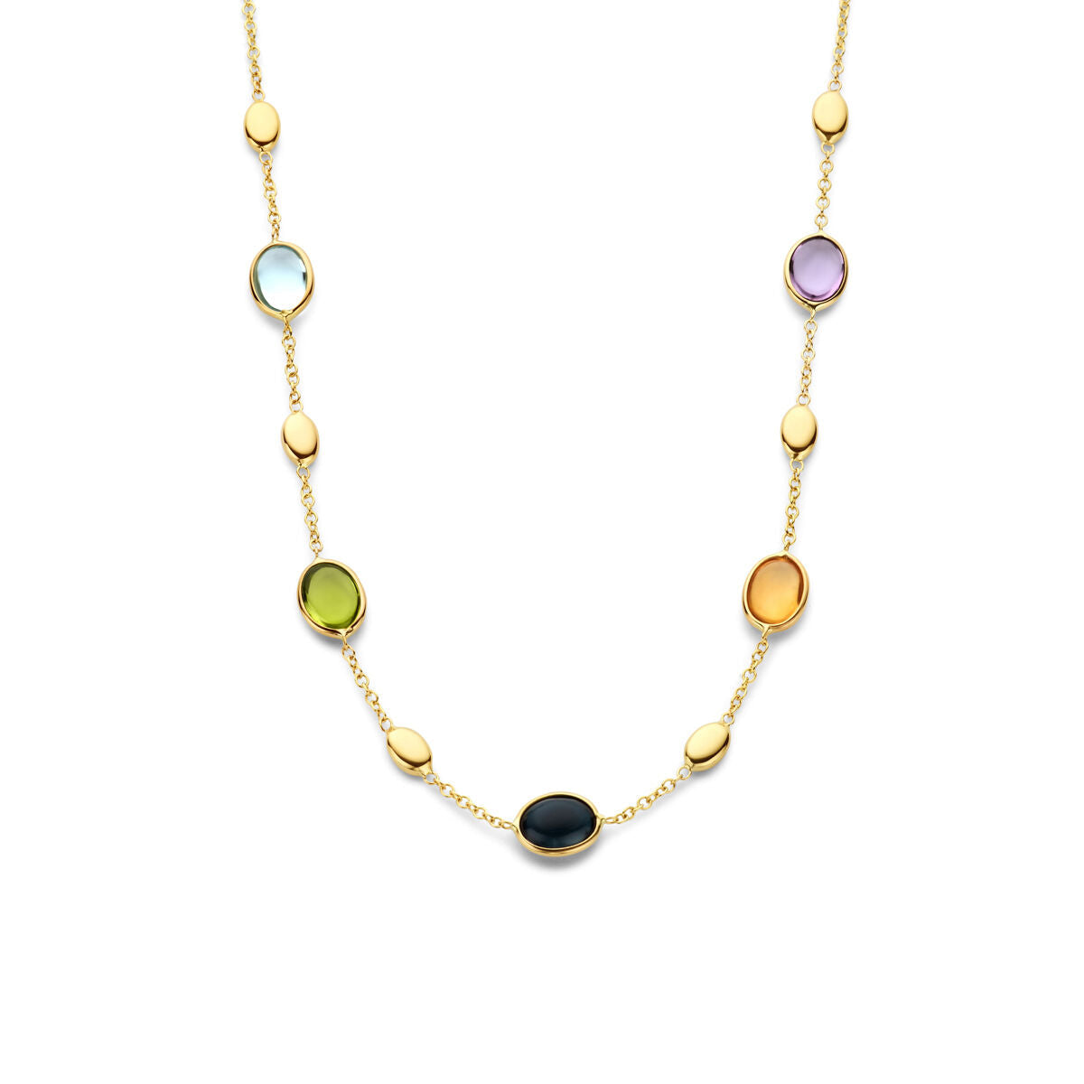 Halskette aus 14K Gold mit natürlichen farbigen Steinen in ovaler Form