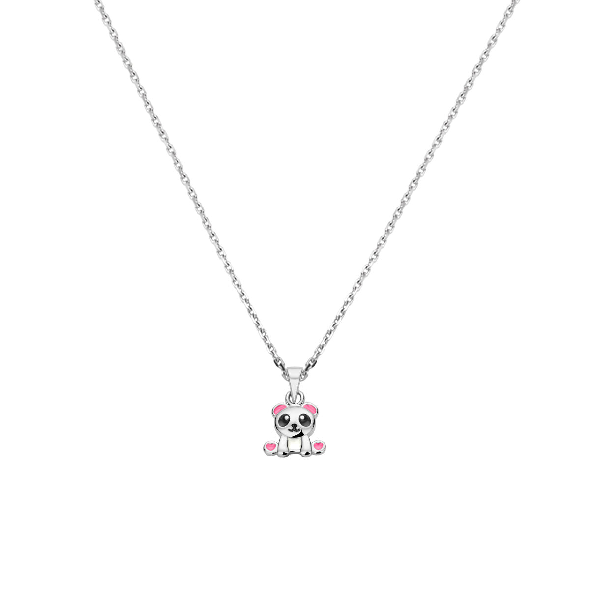 Collier mit panda-förmigem Anhänger, silber gerhodineerd, Länge 36 + 4 cm