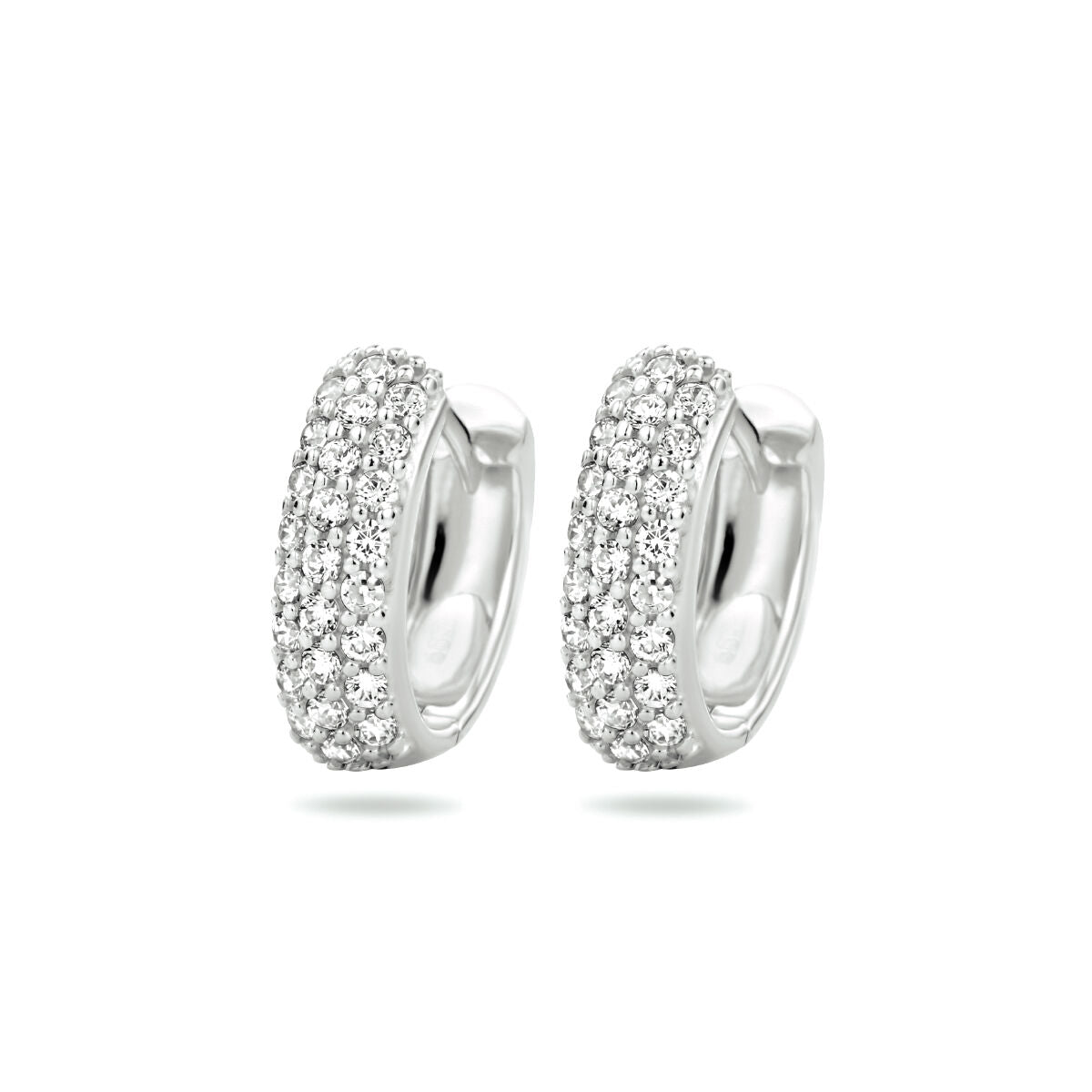 Klapp-Ohrringe aus 14K Weißgold mit Zirkonia-Besatz und glänzender Oberfläche