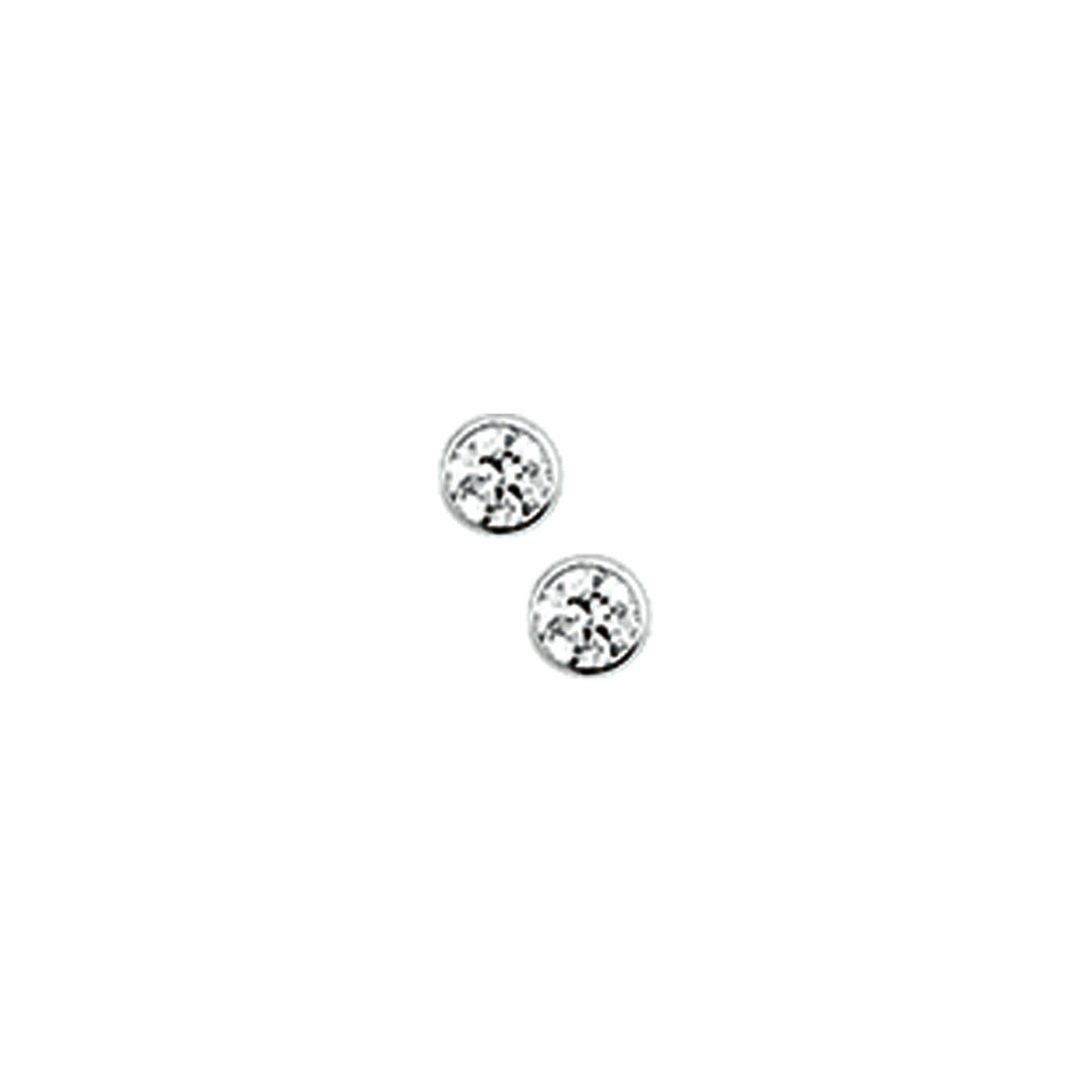 Van der Kooij Collectie oorknoppen zirkonia zilver wit: kleine, ronde zirkonia-stenen in een eenvoudige, zilverkleurige setting op een witte achtergrond.