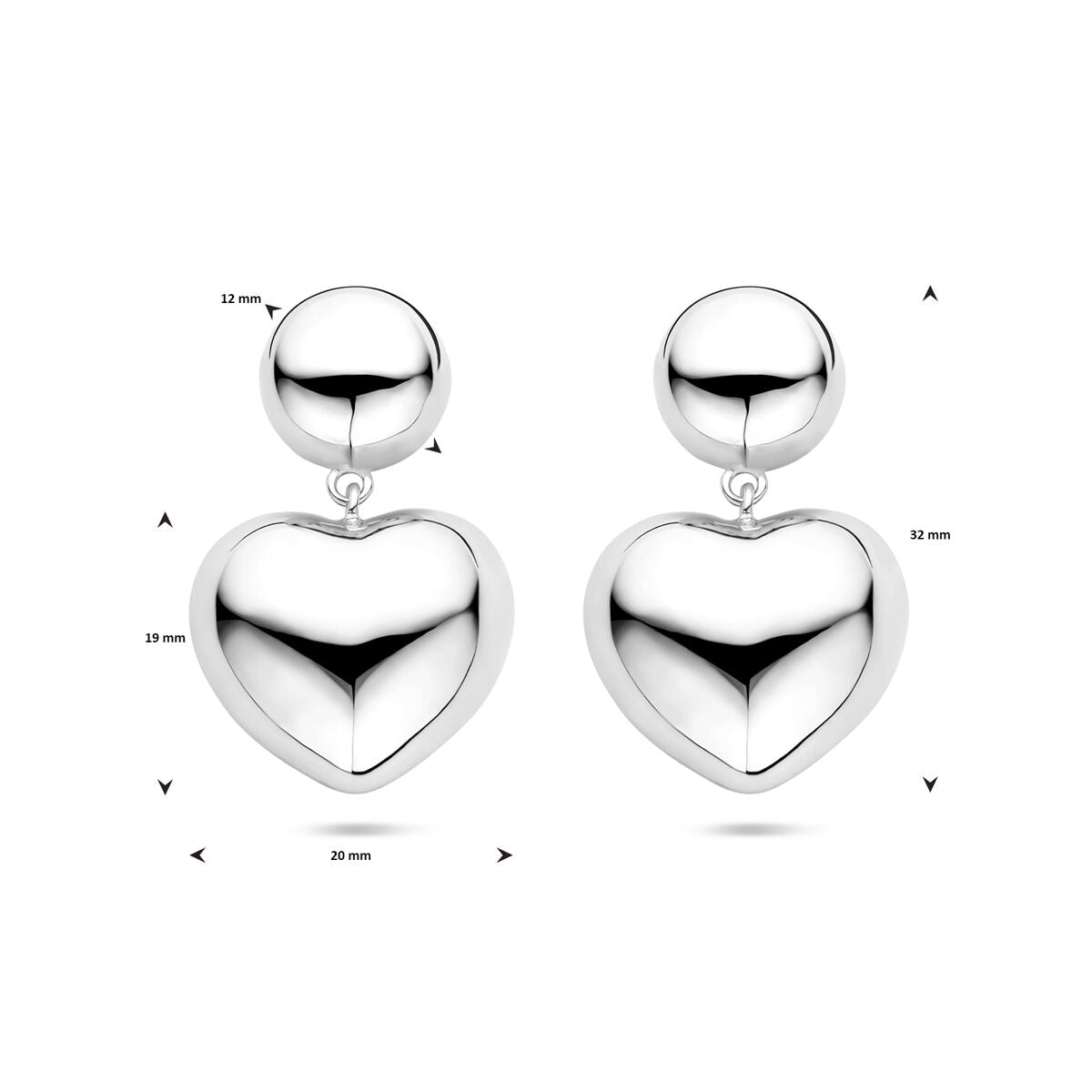 Ohrhänger Herzchen 32 mm Silber rhodiniert