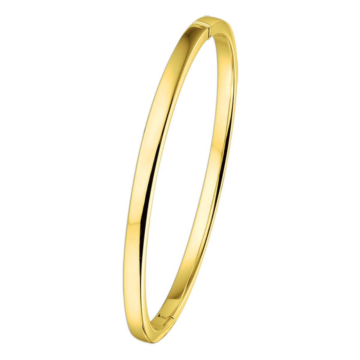 Flache Bangle mit Scharnier aus 14K Gelbgold, 4 x 60 mm, glänzende Oberfläche