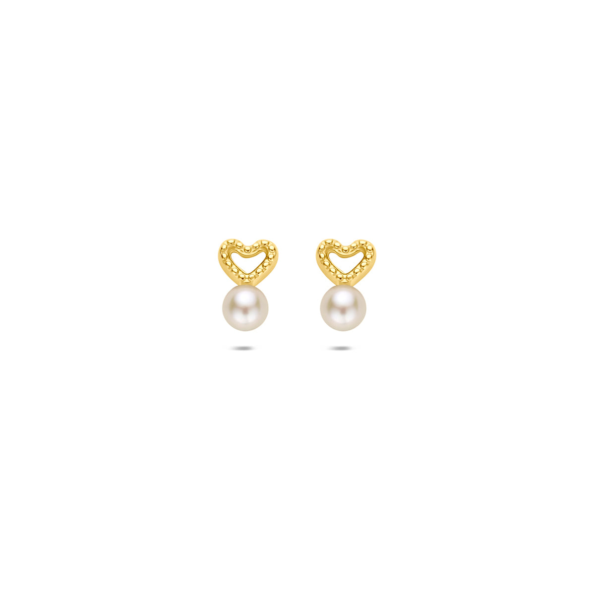 Ohrstecker in Herzform aus 9K Gelbgold mit einer 6,5 mm großen Perle