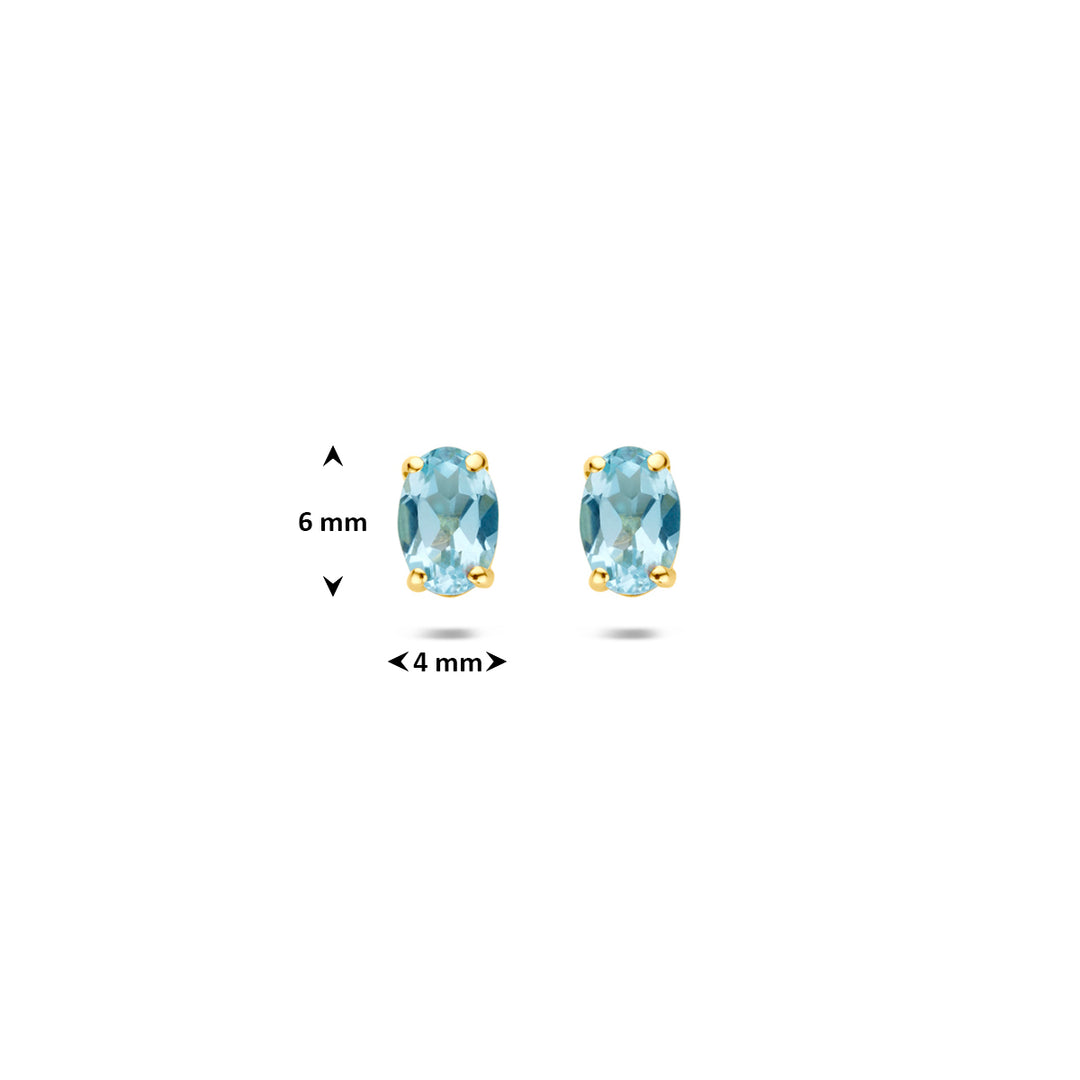 9k oorknoppen blauw topaas 9K geel