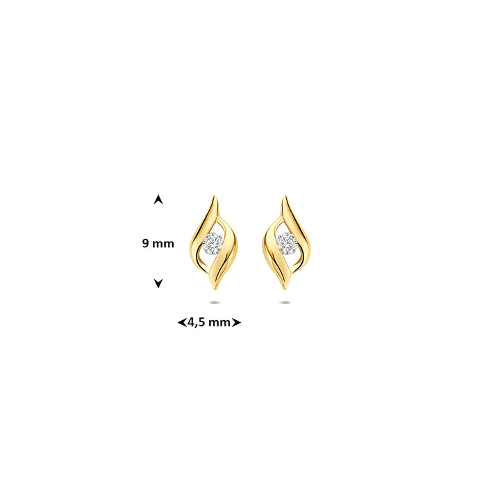 9k oorknoppen zirkonia 9K geel