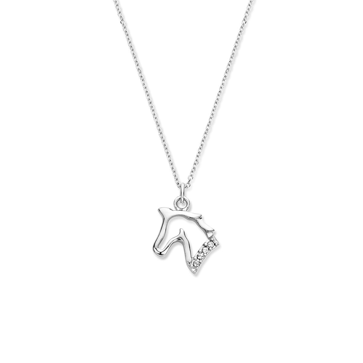 Collier mit Pferdekopf-Anhänger aus rhodiniertem Silber, 36 + 3 cm lang