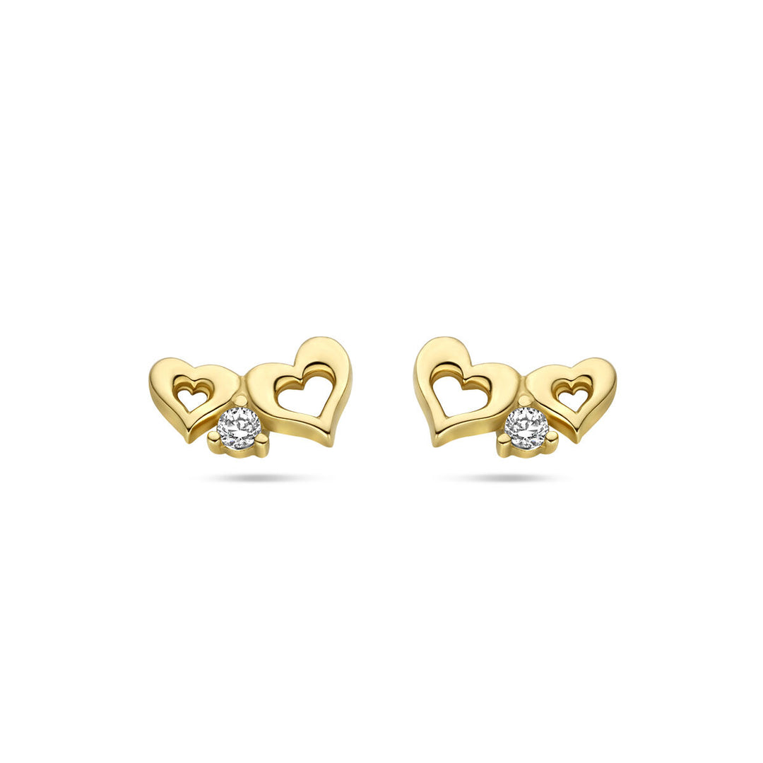 Herz Ohrstecker Zirkonia 14K Gelbgold