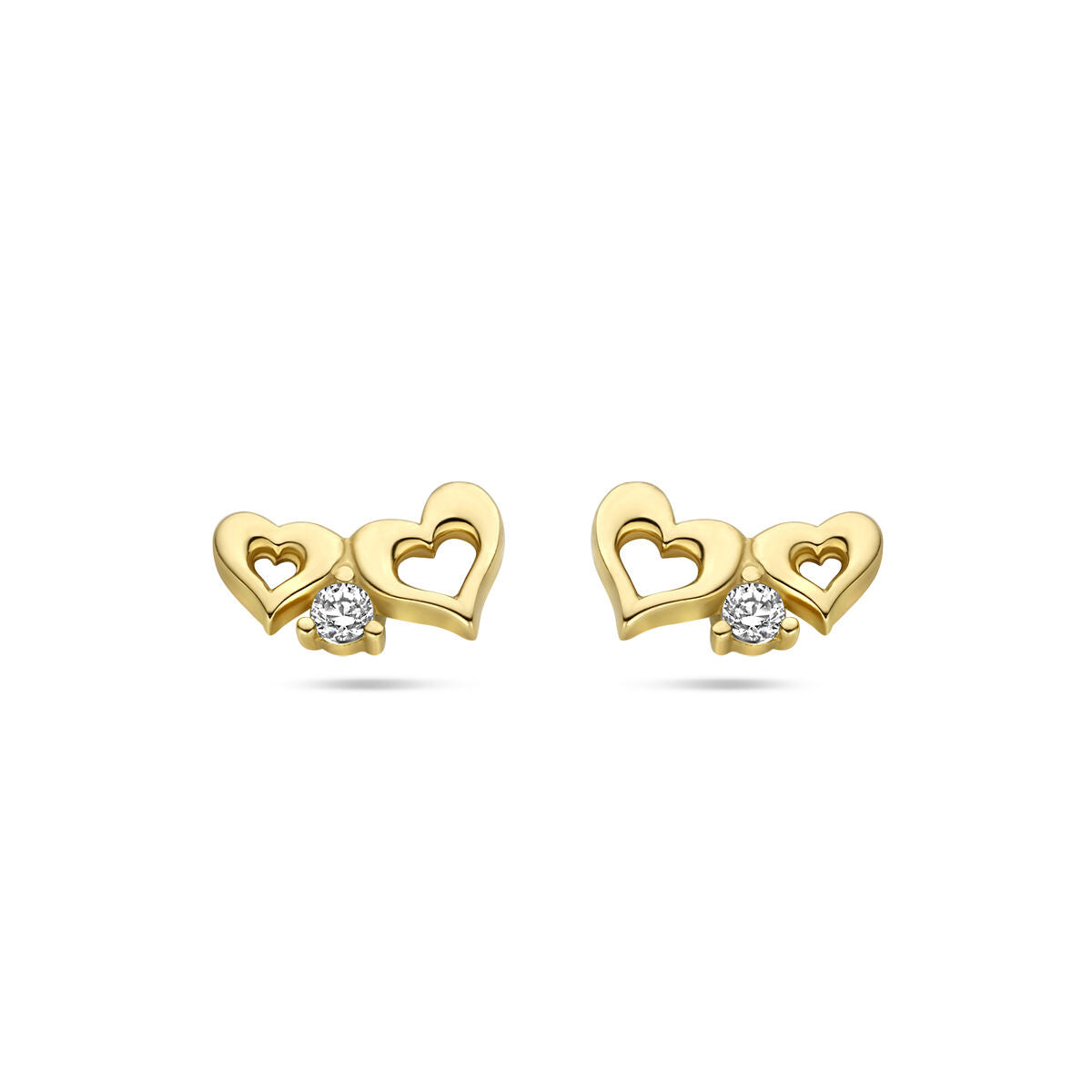 Ohrstecker in Herzform aus 14K Gelbgold mit Zirkonia-Steinen