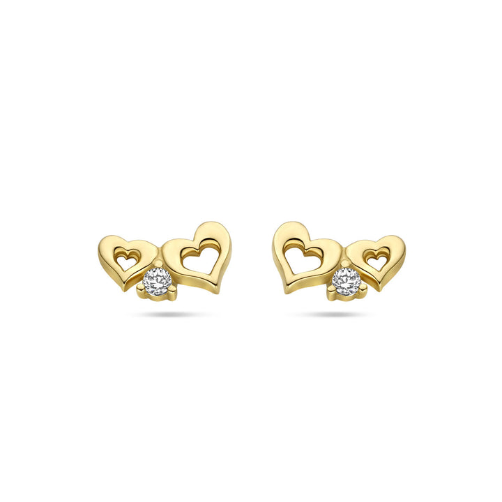 Herz Ohrstecker Zirkonia 14K Gelbgold
