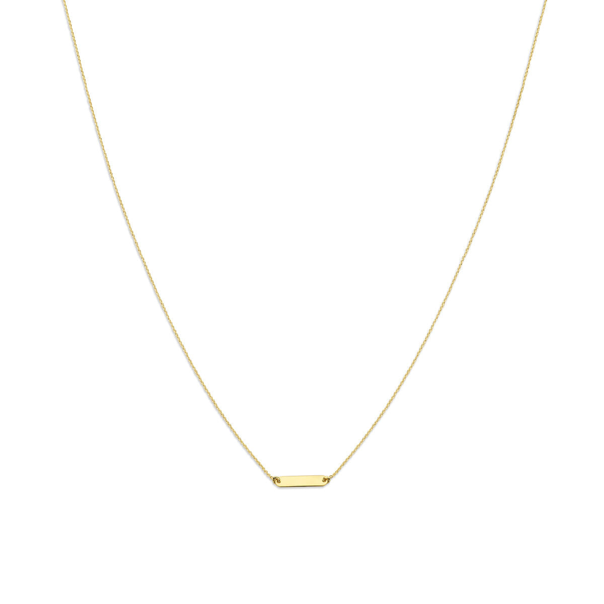 Graviertes Collier aus 14K Gelbgold mit einer schmalen, rechteckigen Plakette und feiner Kette
