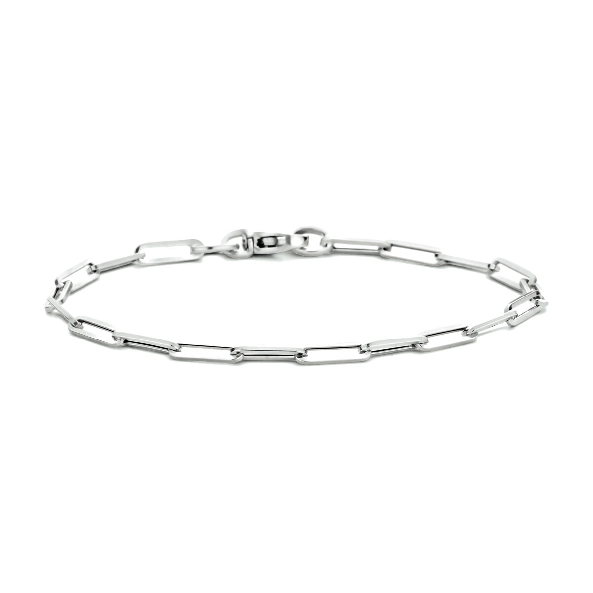 Armband aus 14K Weißgold mit paperclip-förmigen Gliedern und quadratischen Rohren