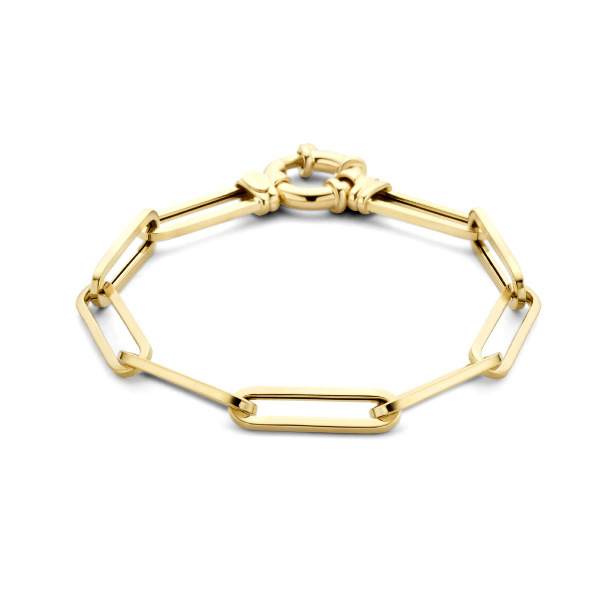 Armband aus 14K Gelbgold mit paperclip-Design und quadratischen Rohren, 19 cm lang