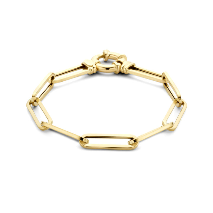 Armband Büroklammer Vierkantrohr 6,0 mm 19 cm mit großem Karabinerverschluss 14K Gelbgold