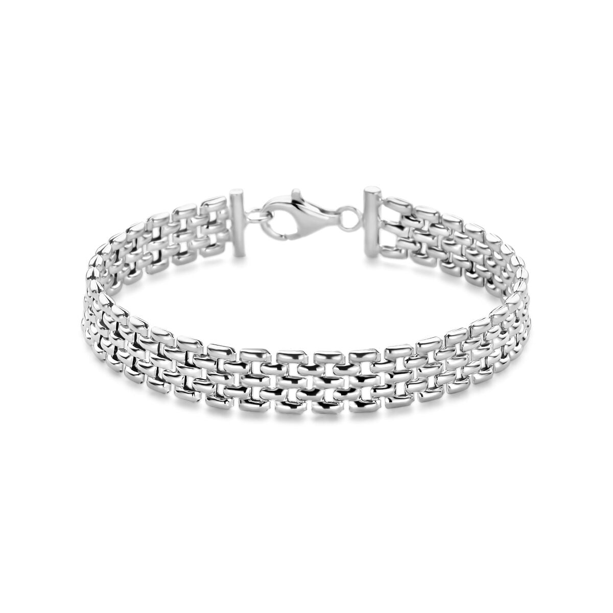 Armband aus rhodiniertem Silber mit pantherartigem Design und einer Breite von 8 mm, Länge 17 cm