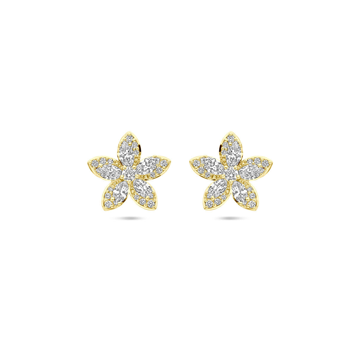 Ohrstecker in Blumenform aus 14K Gelbgold mit 0,84 ct Diamanten (2x 0,42 ct) und 11 mm Durchmesser