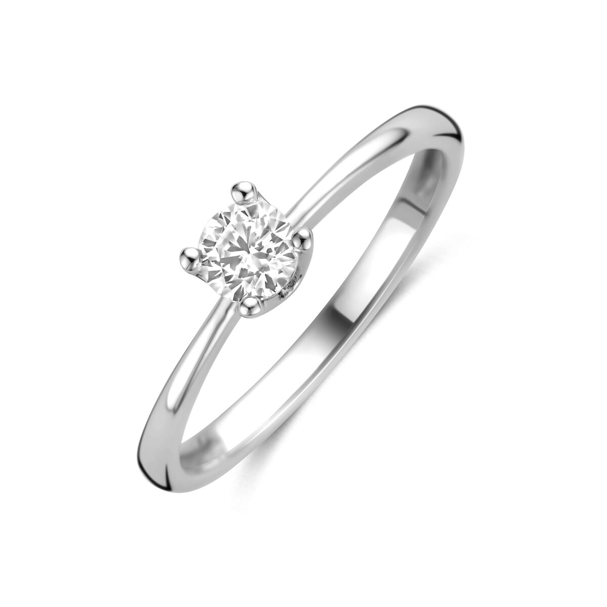 Ring aus rhodiniertem 925 Silber mit einem klaren Zirkonia-Stein in der Mitte